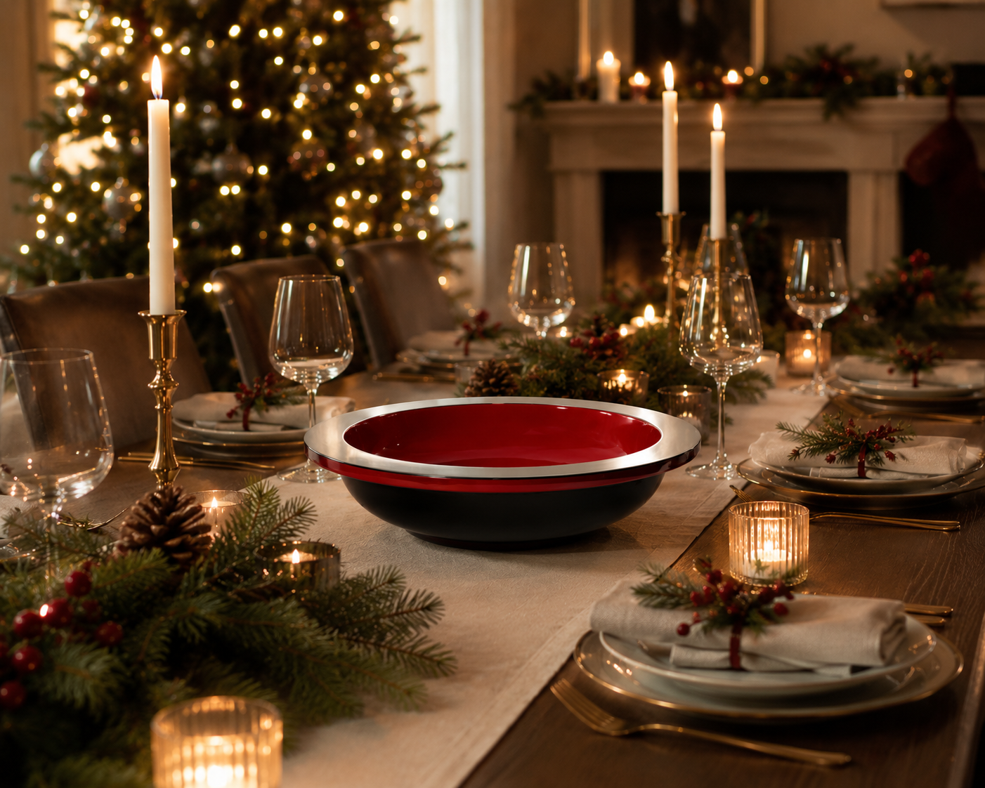 Renaissance Lacquered Bowl - Christmas Red and Black