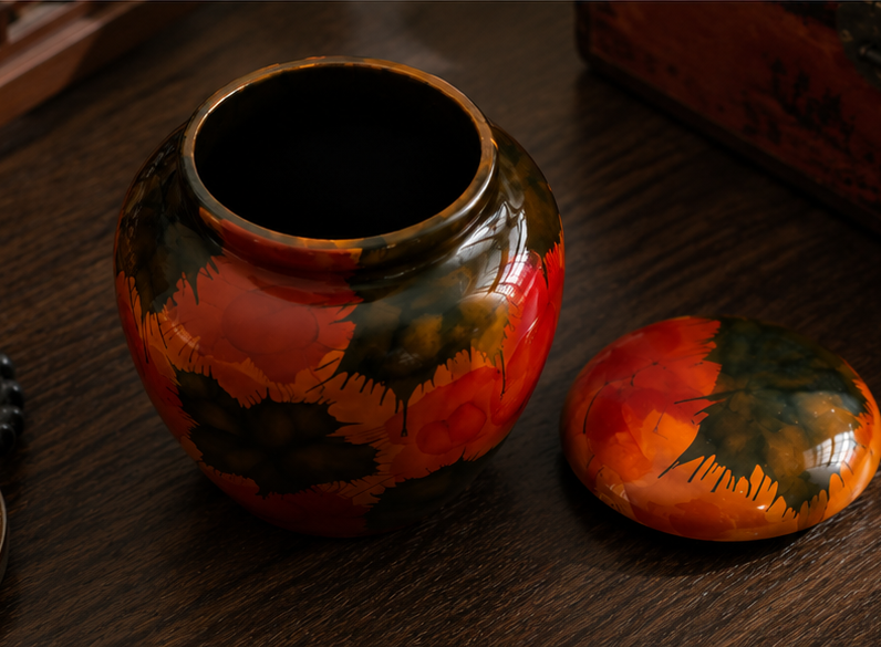 Light Fireworks Painted Lacquerware Ginger Jar