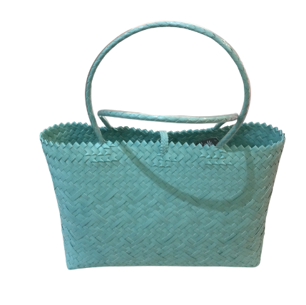 Helping Hands Penan Aqua Handwoven Basket Style Tote Bag