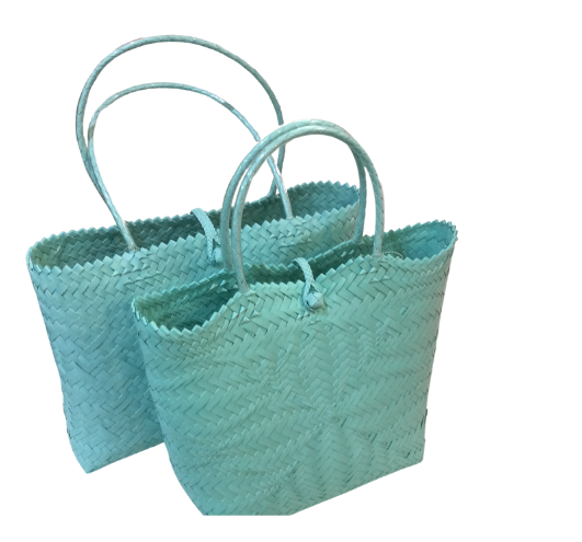 Helping Hands Penan Aqua Handwoven Basket Style Tote Bag