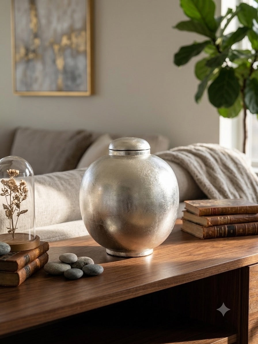 SIlver Round Lacquerware Ginger Jar