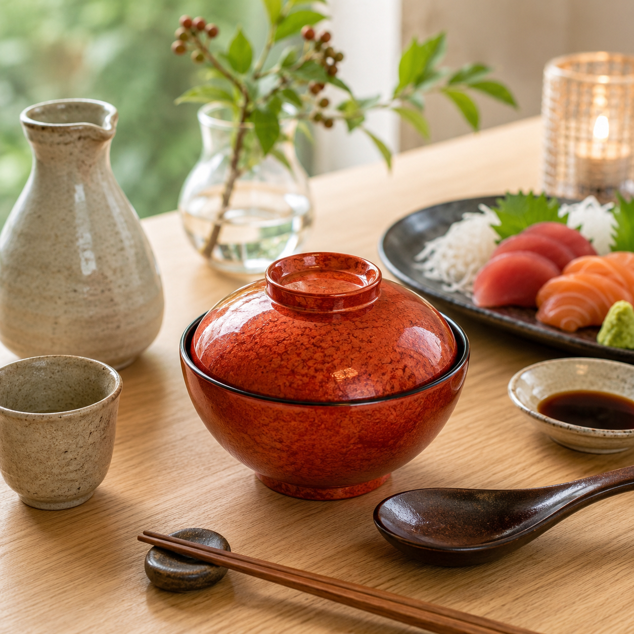 Light Bronze Bowl with Lid - Miso Soup or Rice Bowl