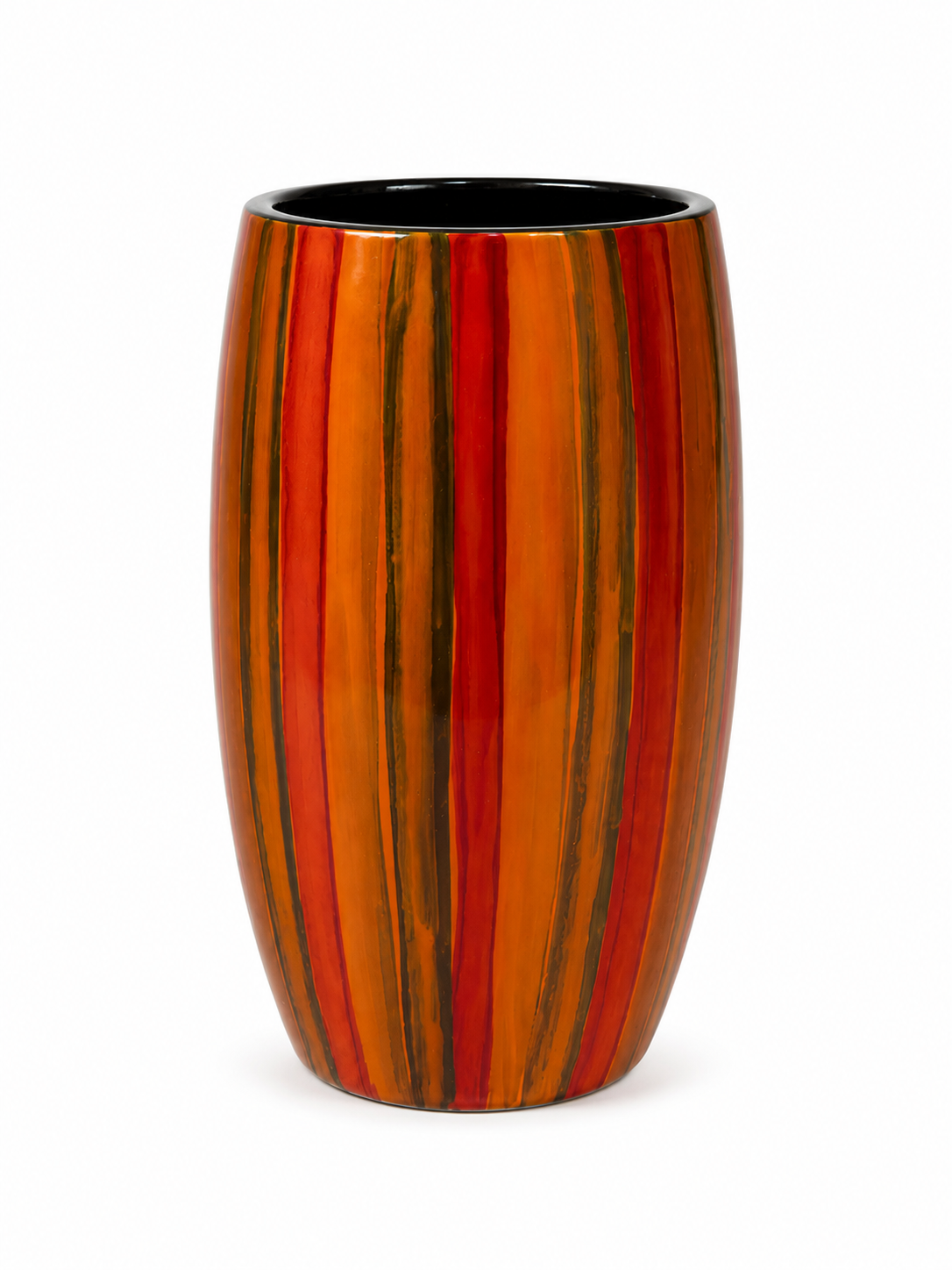 Orange & Red Striped Oval Lacquer Vase