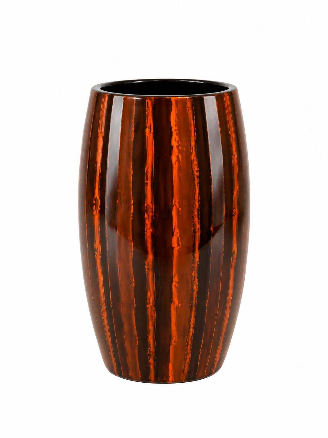 Bronze Orange Stripe Handpainted Oval Lacquer Vase