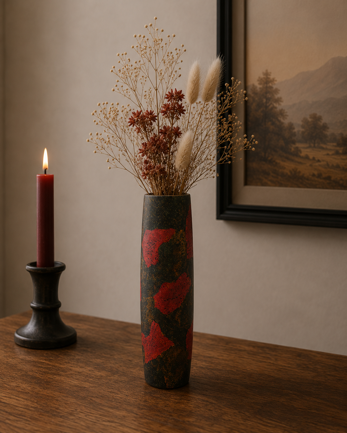 Small Lacquerware Painted Vase - Red Patches Design