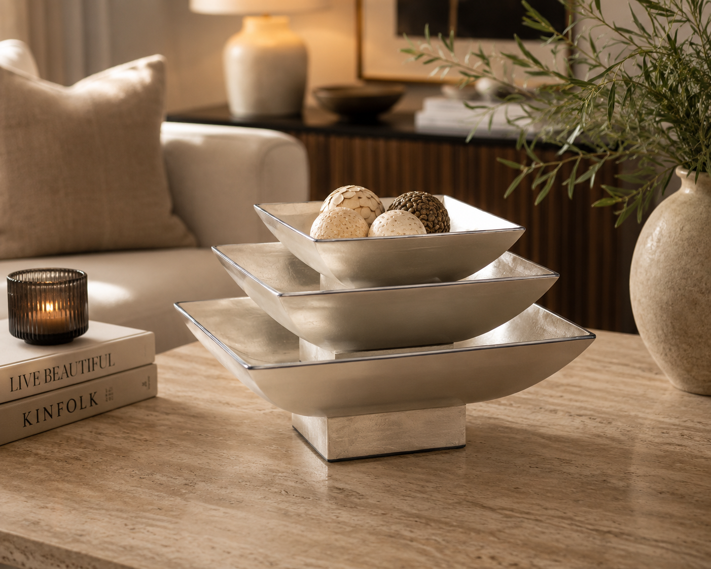 Metallic Silver Lacquerware Square Bowl Set