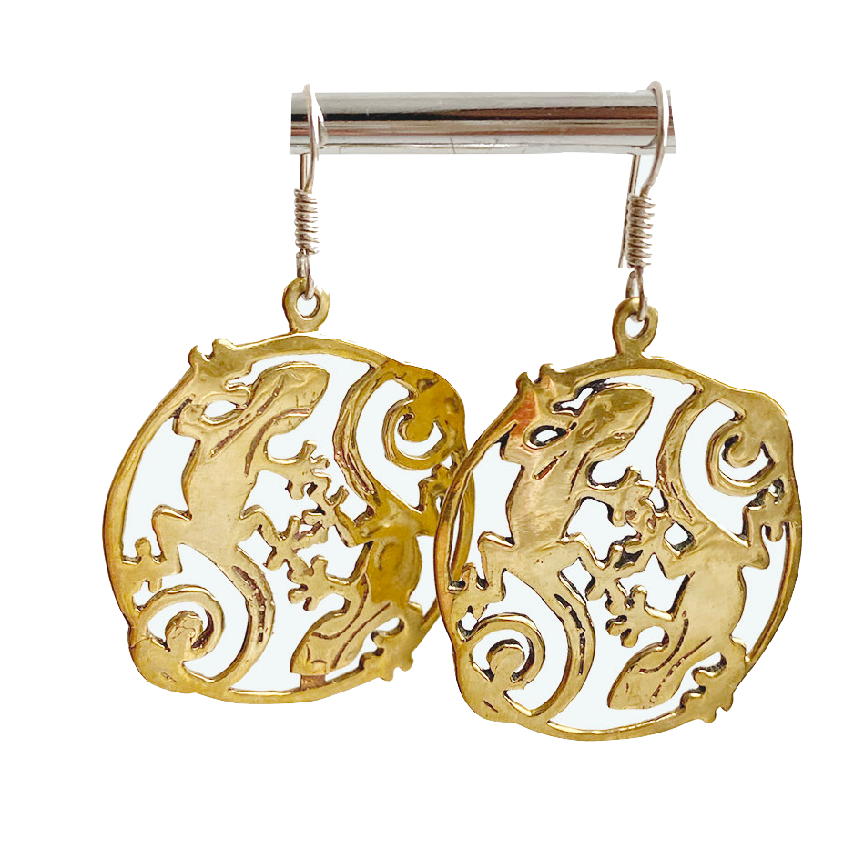 Brass Gecko Friend Earrings