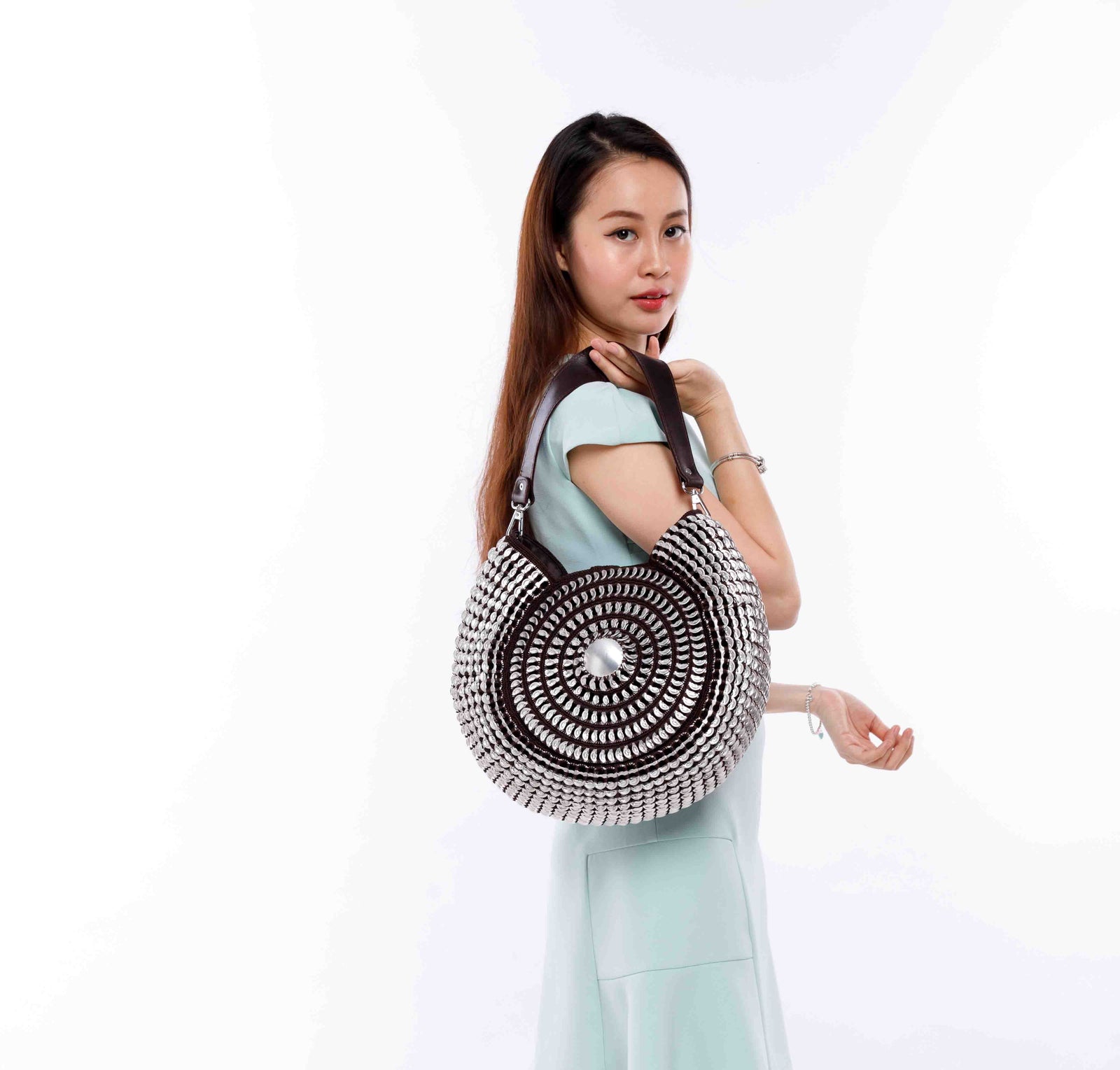 Solene M "Oasis" Snail Shaped Black and Silver Bag, made from recycled Can Pull Tabs