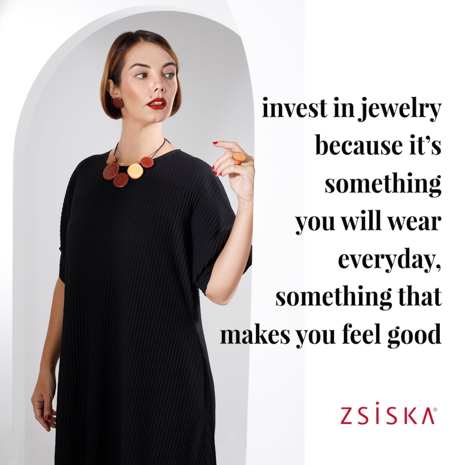 Zsiska Selene Adjustable Orange and Gold Necklace