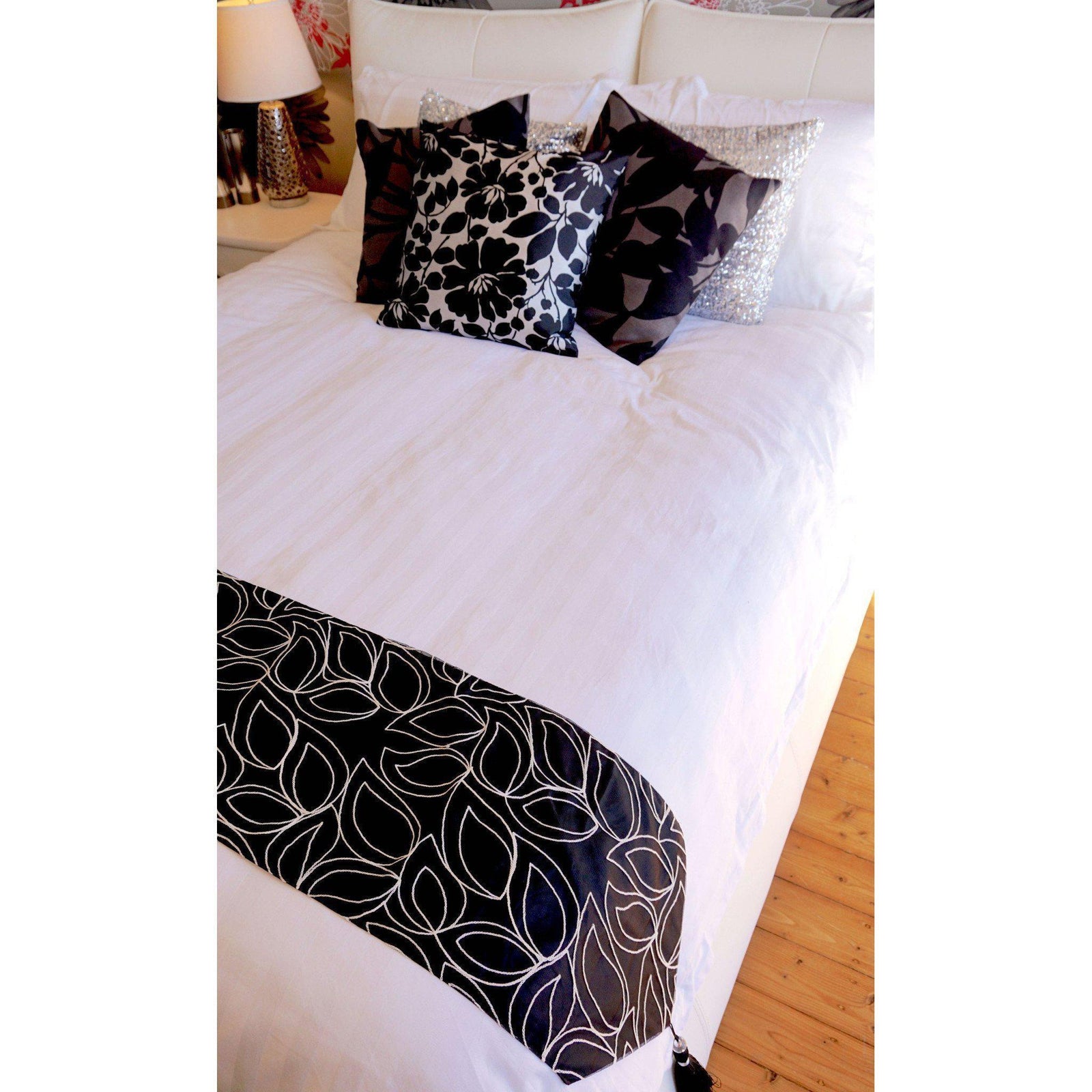 Black and Grey Leaves Cushion Cover-ML Living-Temples and Markets