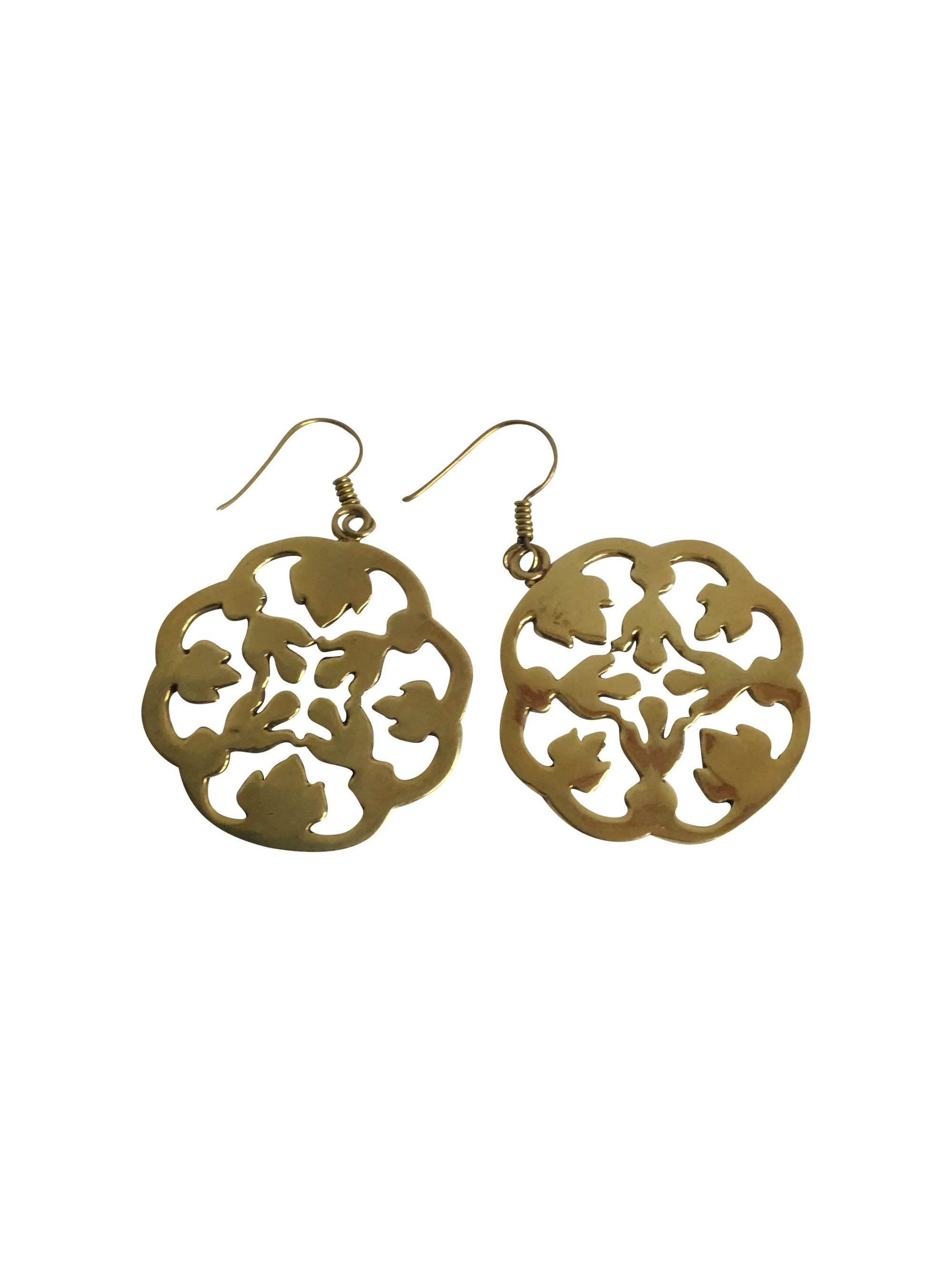 Brass Drop Earrings with Leaf Design-Angkor Bullet Jewellery Cambodia-Temples and Markets