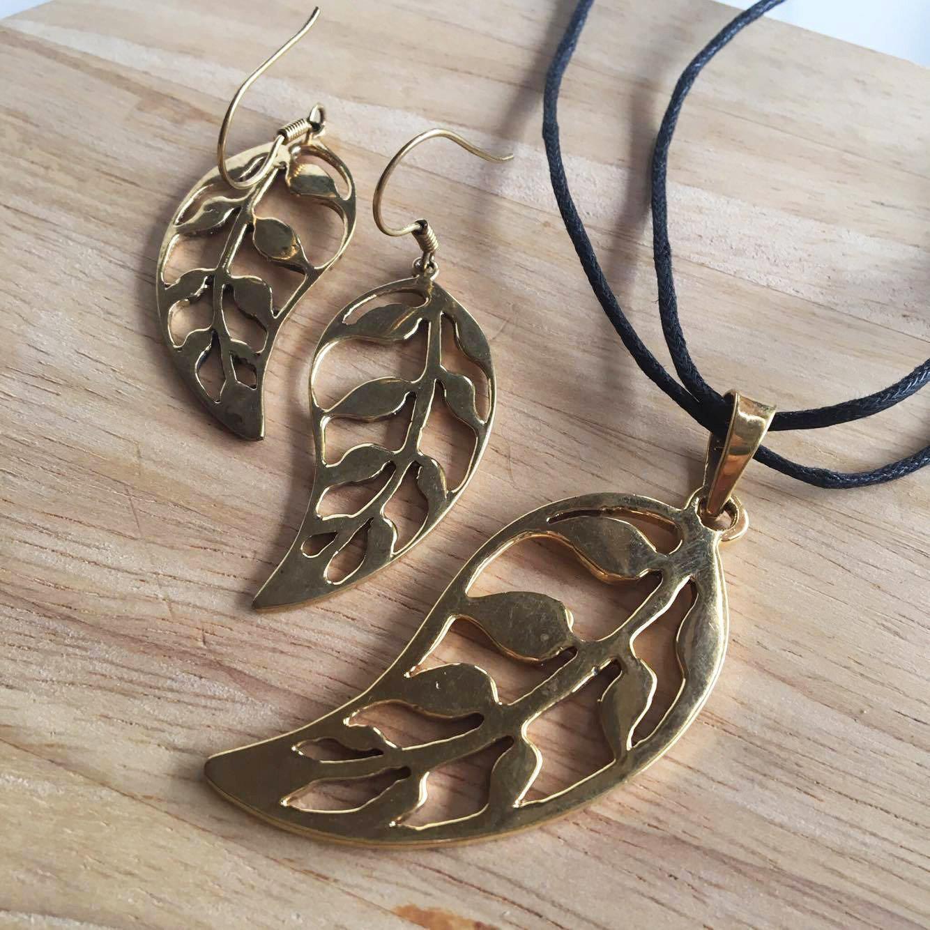 Brass Leaf Shaped Pendant-Angkor Bullet Jewellery Cambodia-Temples and Markets