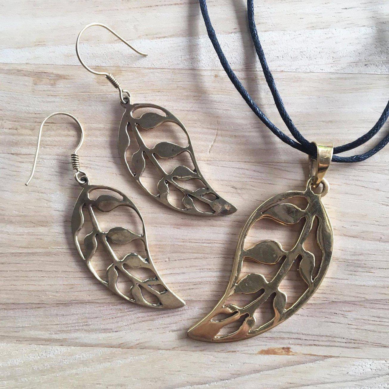 Brass Leaf Shaped Pendant-Angkor Bullet Jewellery Cambodia-Temples and Markets