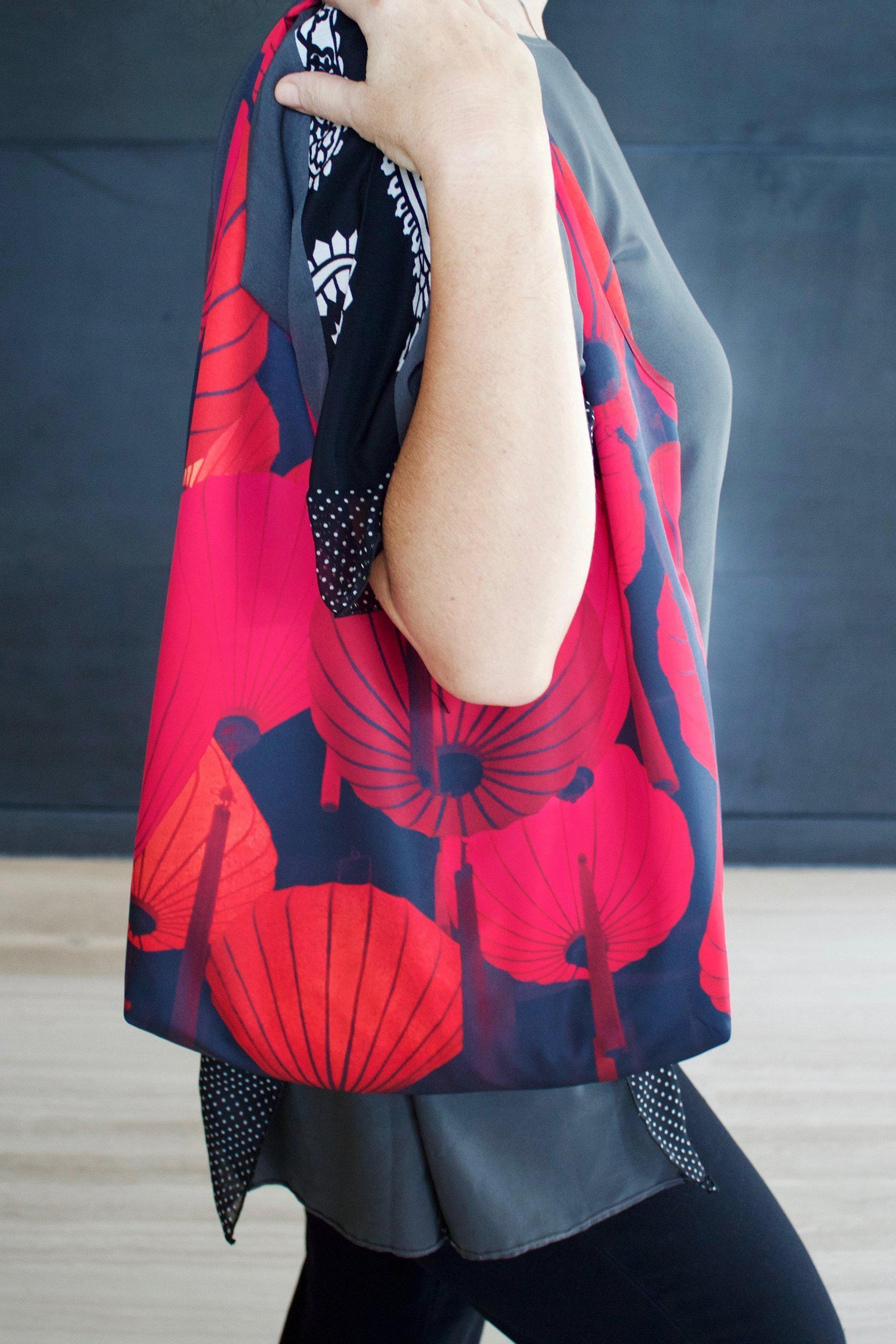 Red Lantern Foldable Tote Bag-CUSHnART-Temples and Markets