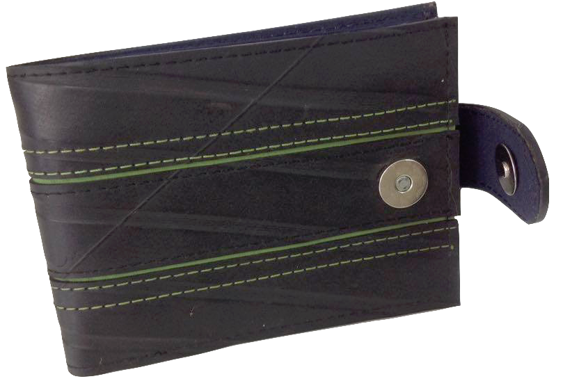 Upcycled Black and Green Wallet with Magnetic Closing made from Tyre-SmartCraft Khmer-Temples and Markets