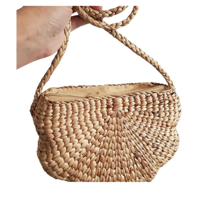 Flower Cross Body Basket Bag made from sustainable water hyacinth
