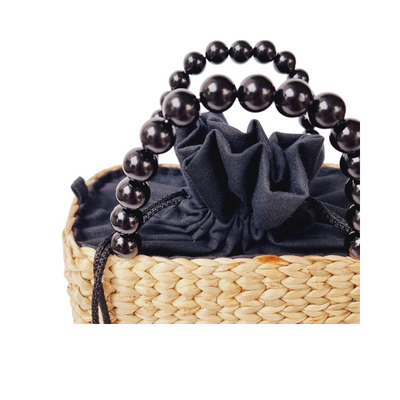 Box Basket Bag with black beaded handles