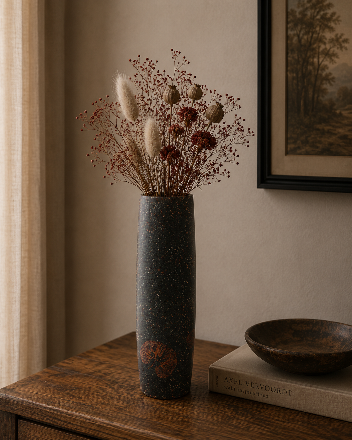 Small Lacquerware Painted Vase - Summer Flowers Design
