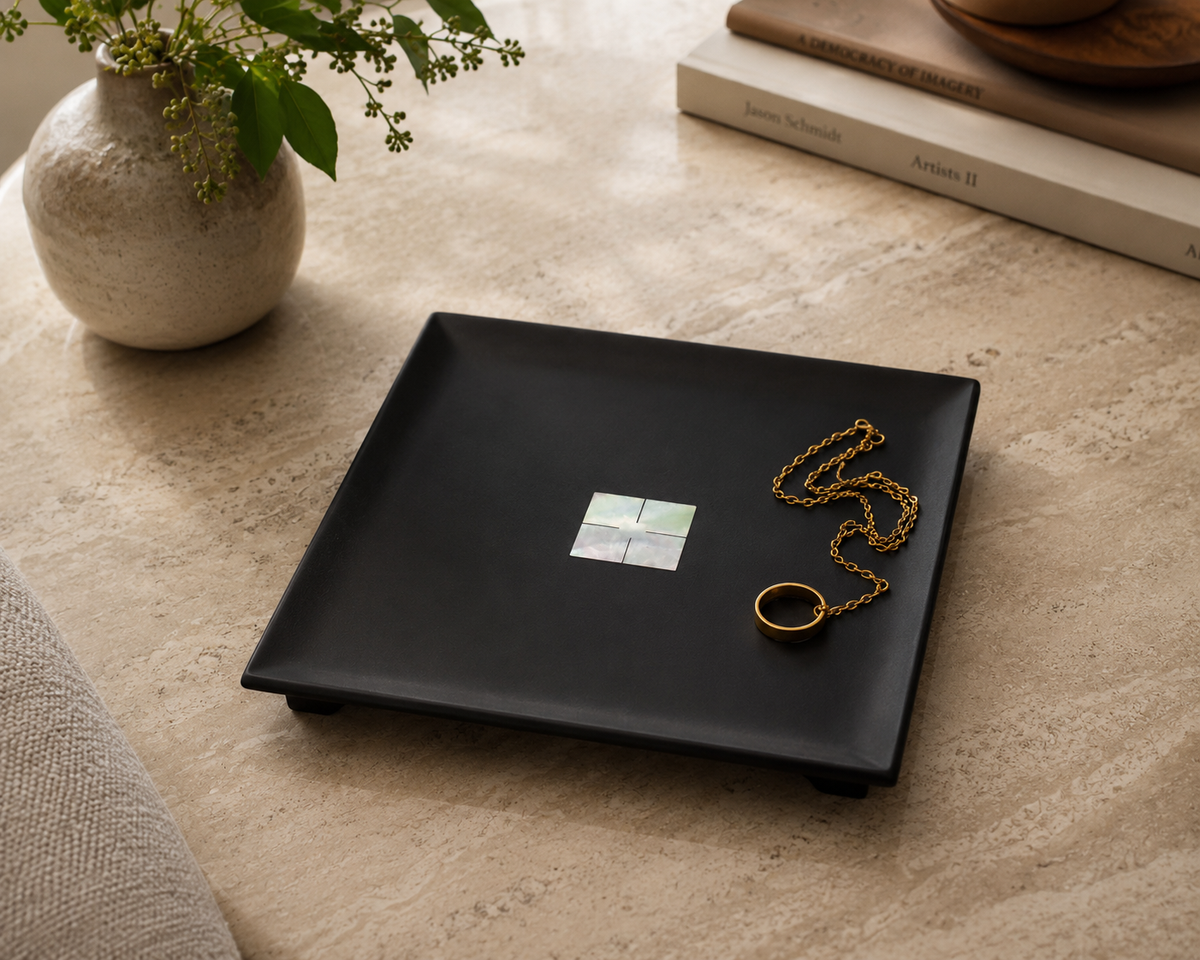 Lacquerware Square Tray with Pearl Shell Feature
