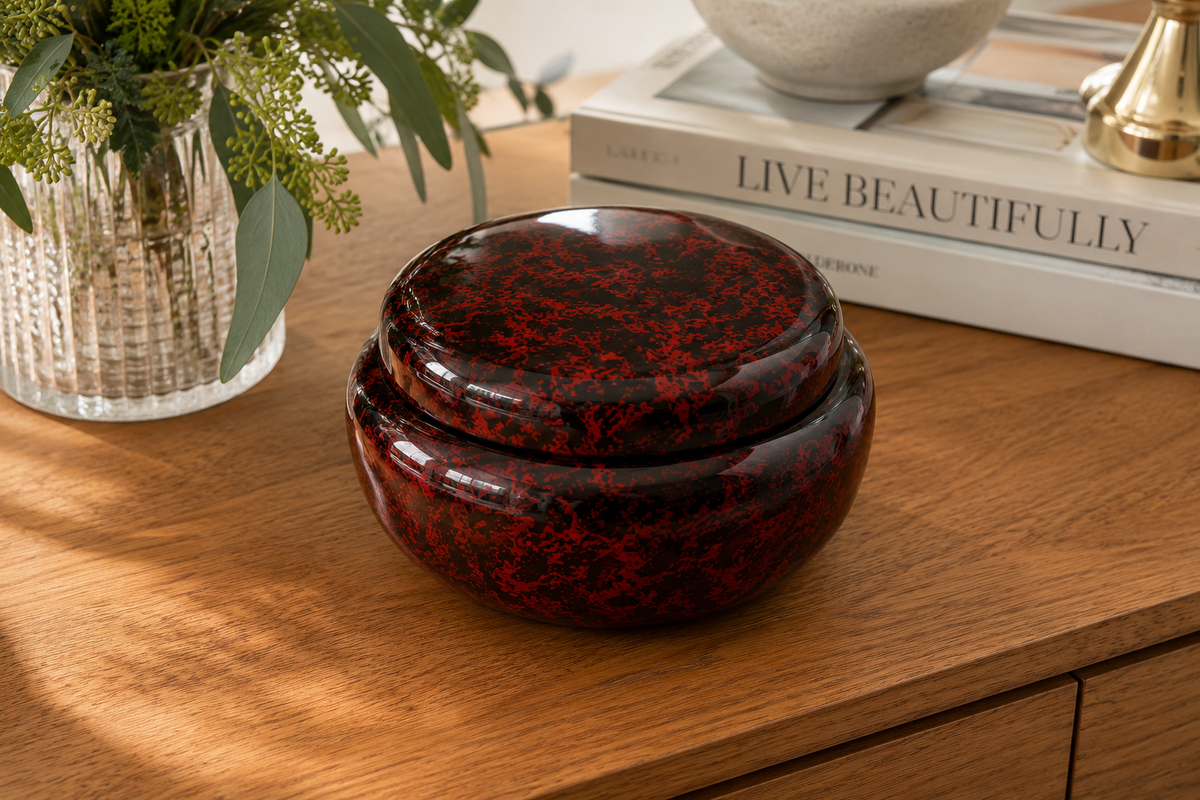 Black and Red Handpainted Round Lacquer Candy Box with Lid