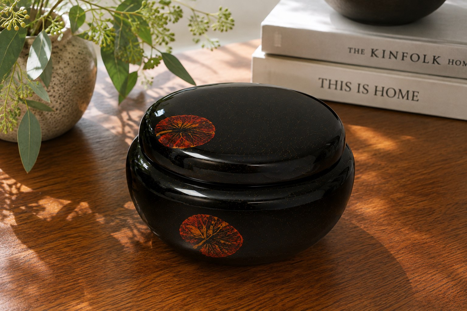 Summer Flowers Design - Handpainted Round Lacquer Candy Box with Lid