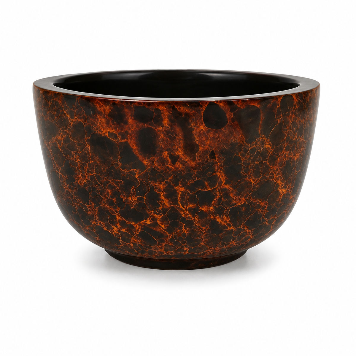 Large Painted Lacquerware Bowl - Brown and Black Animal Print Design