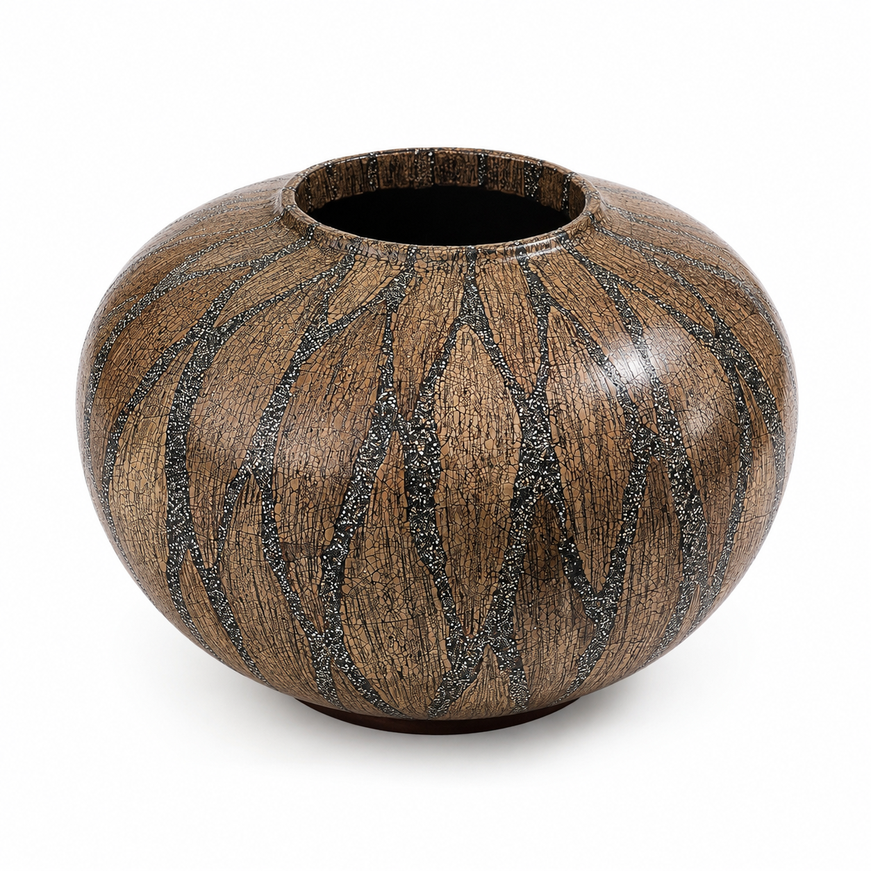 Handpainted Round Brown Lacquer Vase