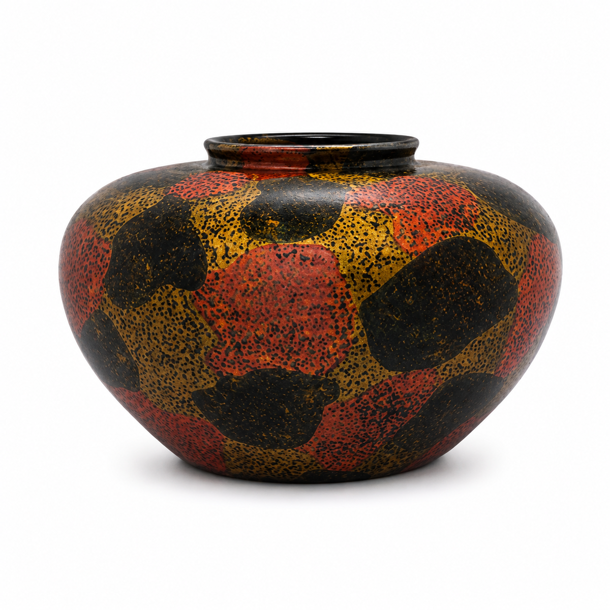 Splashes of Gold and Red Painted Round Vase