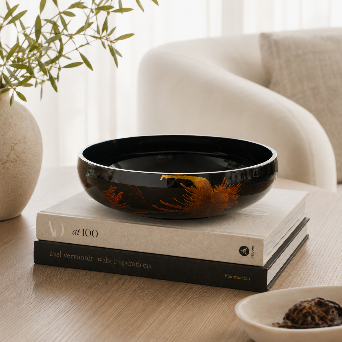 Wide Mouthed Lacquered Bowl - Dark Fireworks design