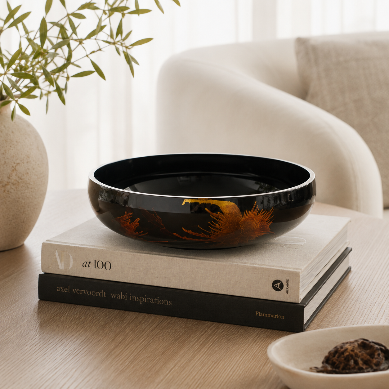 Wide Mouthed Lacquered Bowl - Dark Fireworks design