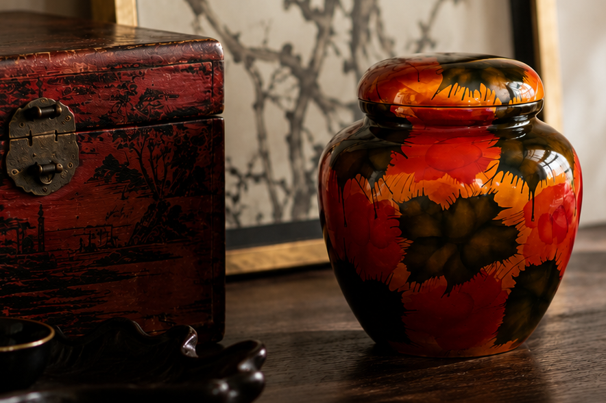 Light Fireworks Painted Lacquerware Ginger Jar