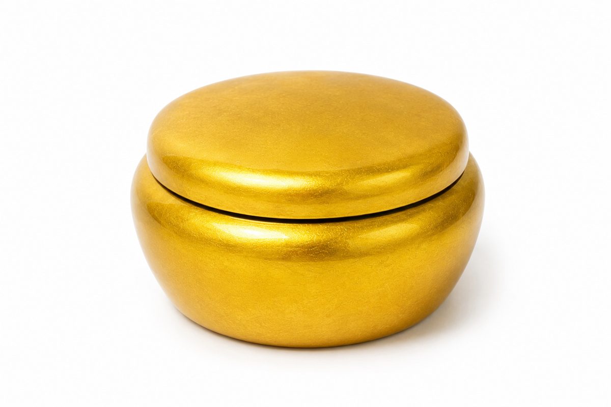 Gold Handpainted Lacquer Round Candy Box with Lid