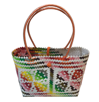 Helping Hands Penan Multicoloured Geometric Pattern Handwoven Basket Style Tote Bag