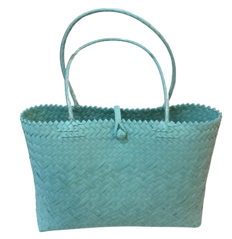 Helping Hands Penan Aqua Handwoven Basket Style Tote Bag