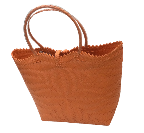 Helping Hands Penan Orange Handwoven Basket Style Tote Bag