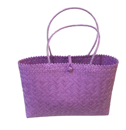 \Helping Hands Penan Purple Handwoven Basket Style Tote Bag