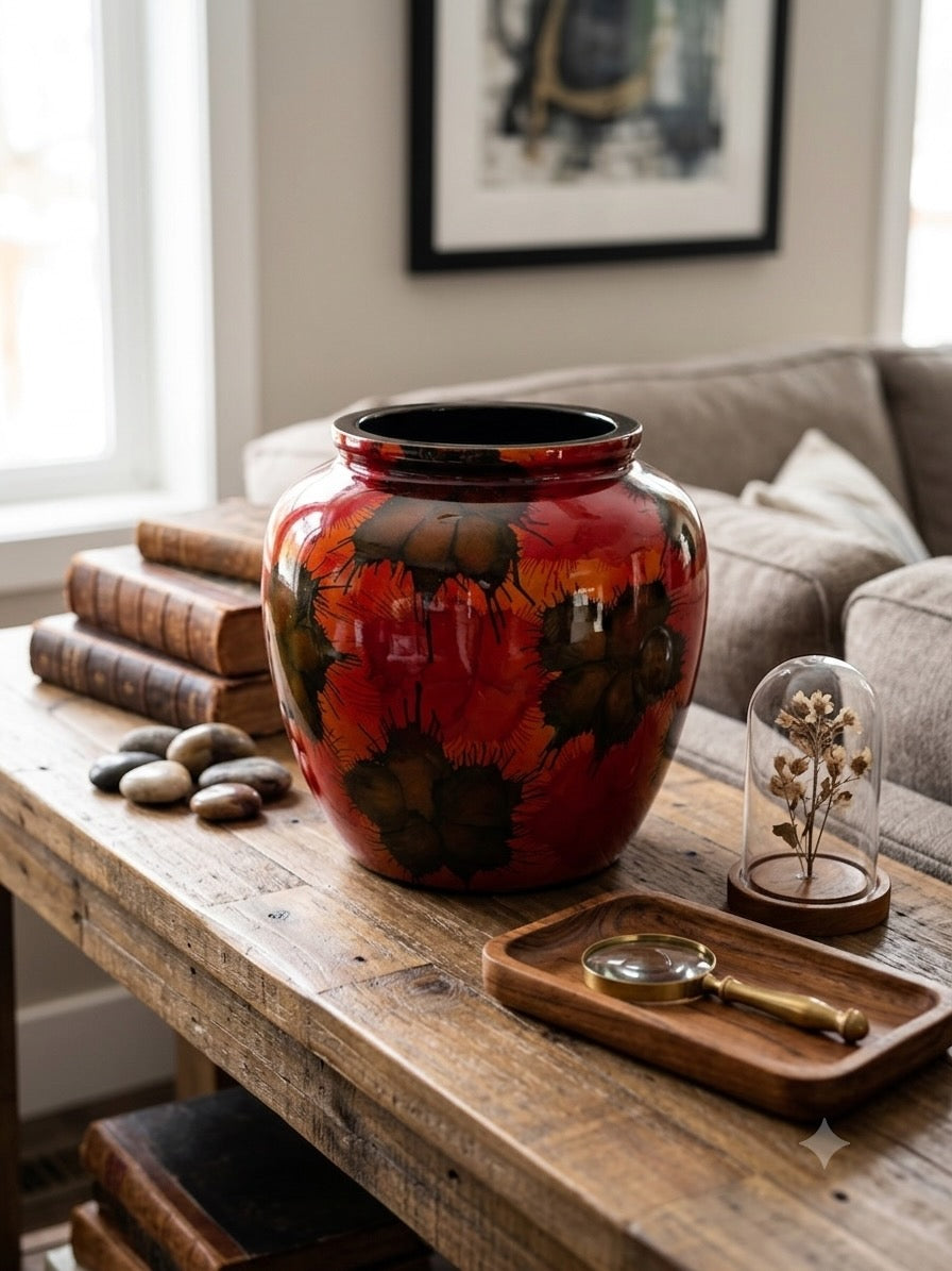 Light Fireworks Painted Lacquerware Ginger Jar