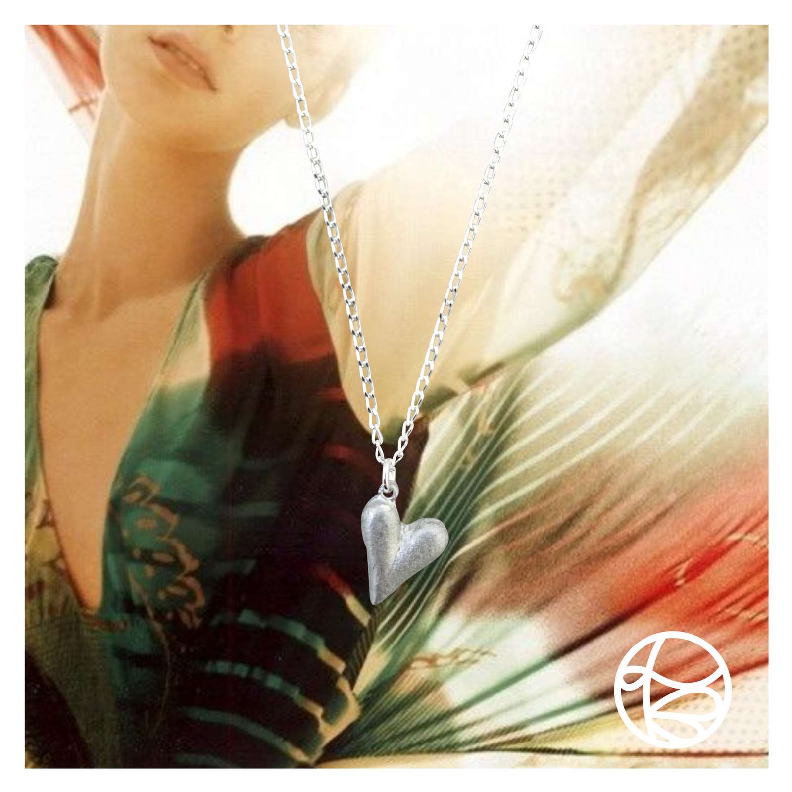 LOVEbomb Heart V Neck Pendant on Sterling Silver Chain