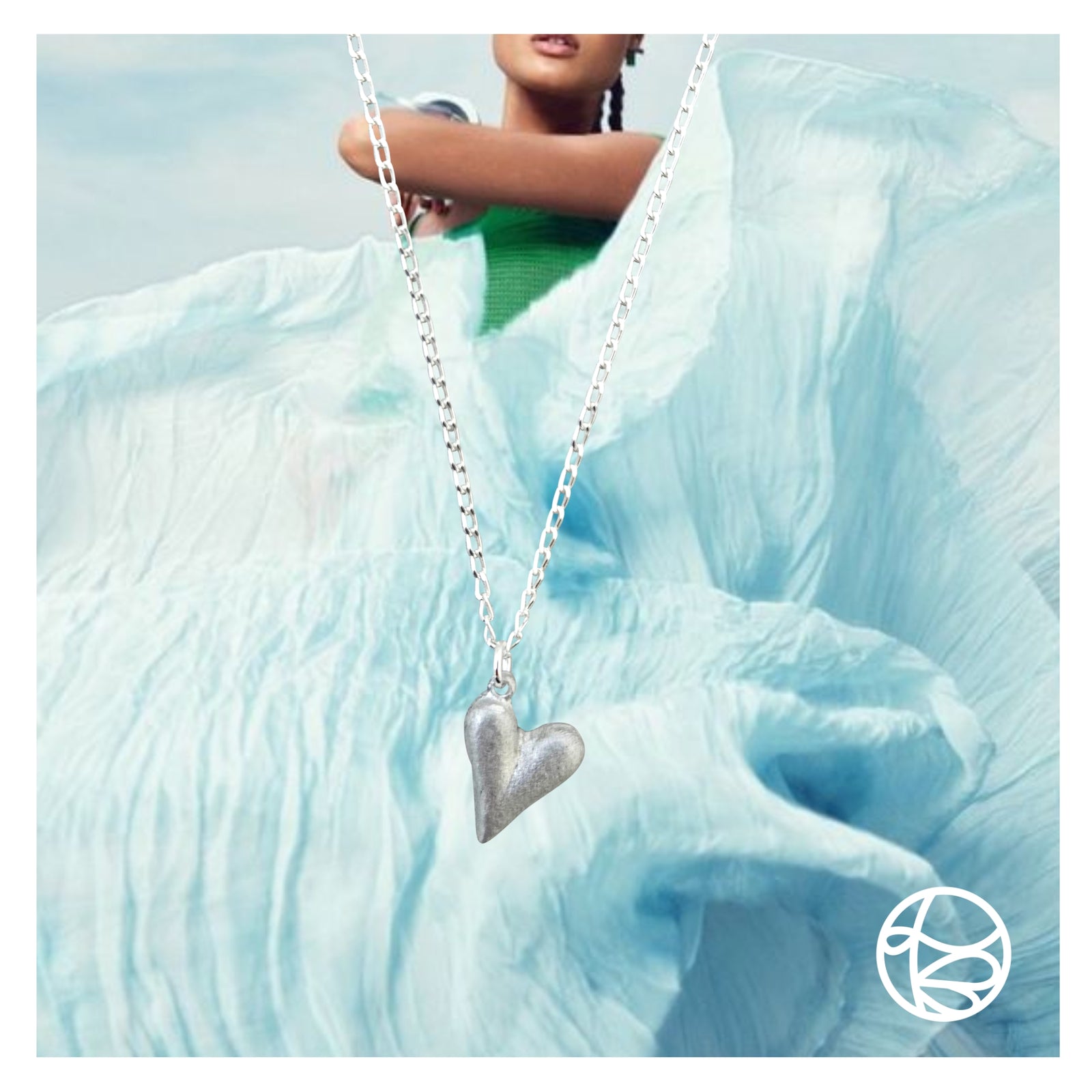 LOVEbomb Heart V Neck Pendant on Sterling Silver Chain