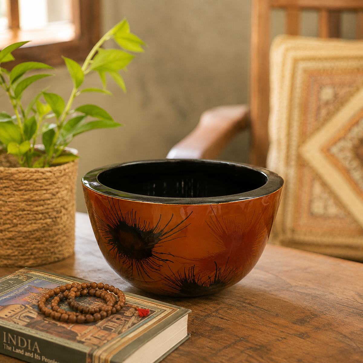 Large handpainted Lacquerware Bowl - light fireworks pattern