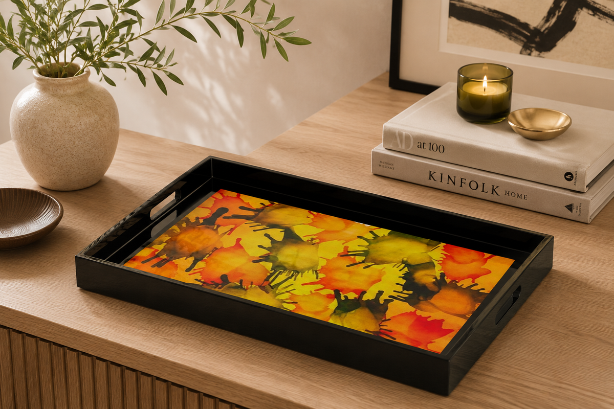 Lacquerware Rectangle Tray with Handles - choose your colour