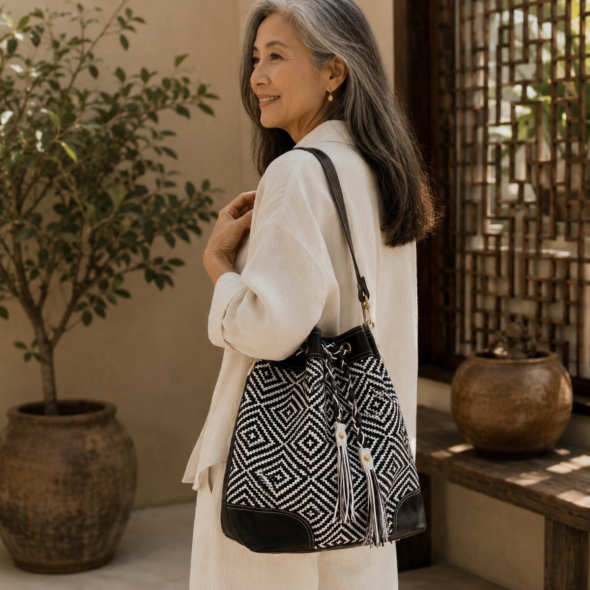 Valerie Cordier Luis Mai Chau Black and Grey Bucket Bag