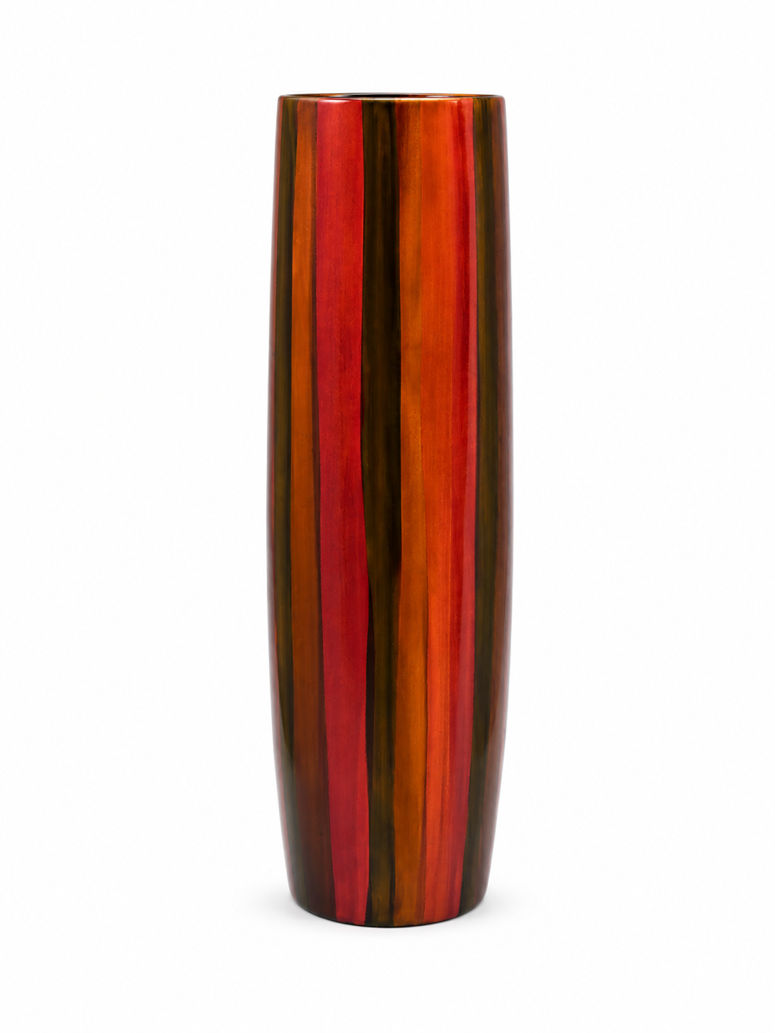Small Lacquerware Painted Vase - Orangey Red Striped Design