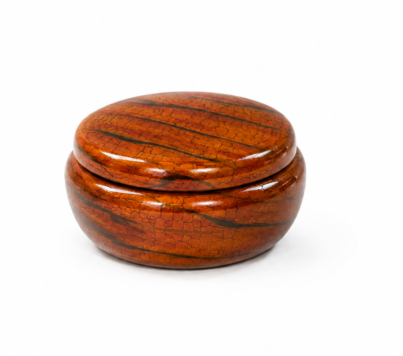 Orange and black Handpainted Round Lacquer Candy Box with Lid