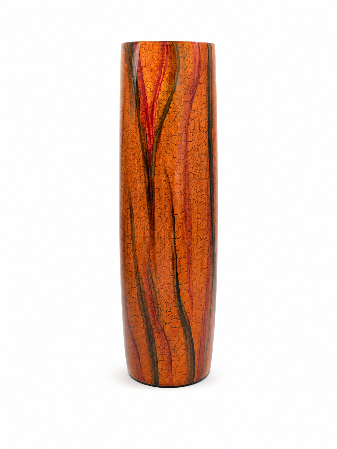 Small Lacquerware Painted Vase - Orange Tree Bark Design