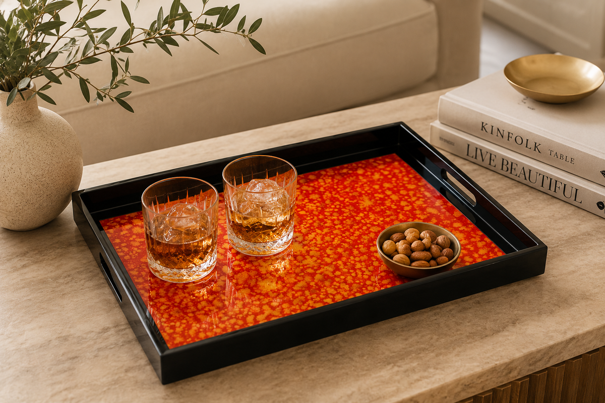 Lacquerware Rectangle Tray with Handles - choose your colour