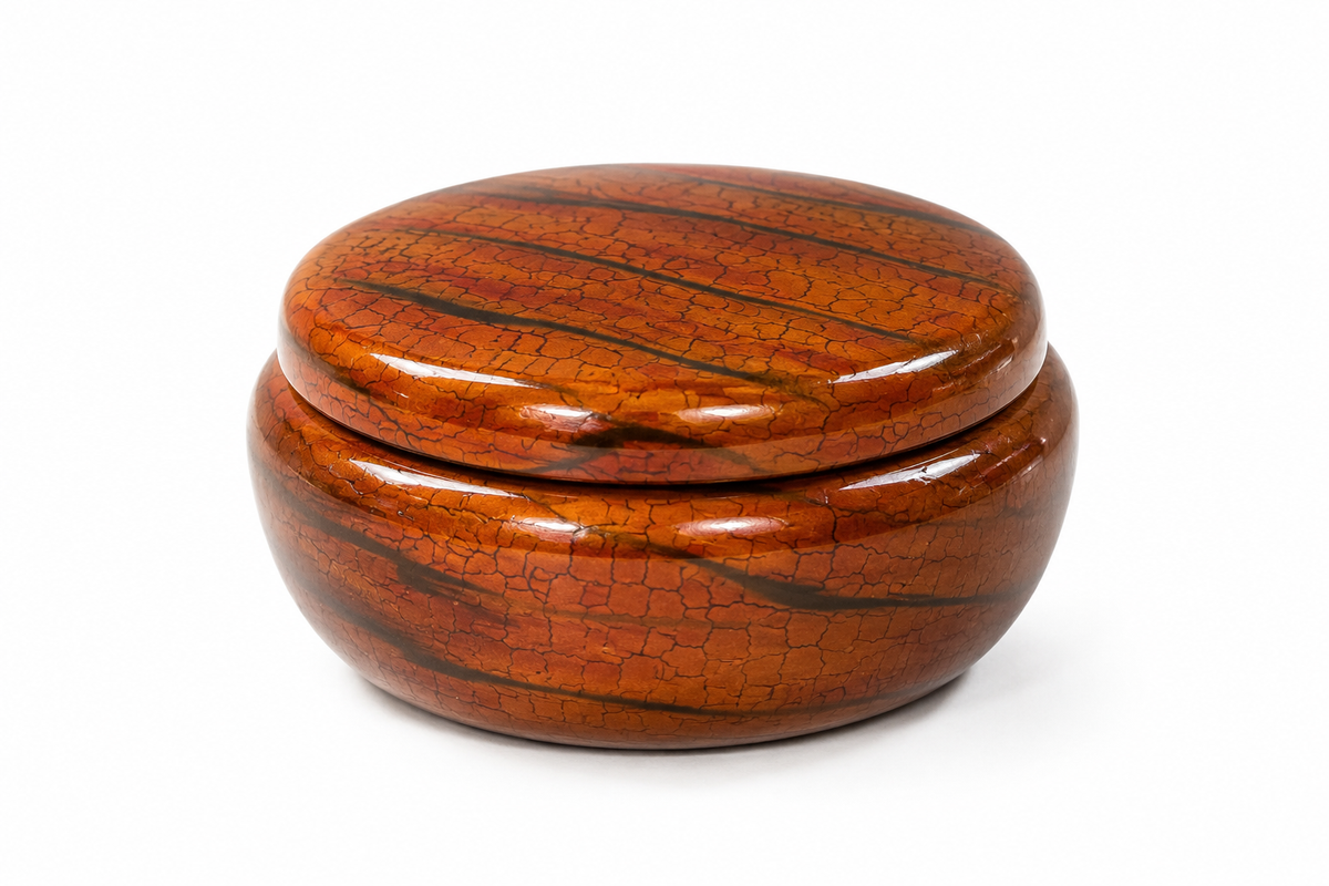 Orange and black Handpainted Round Lacquer Candy Box with Lid