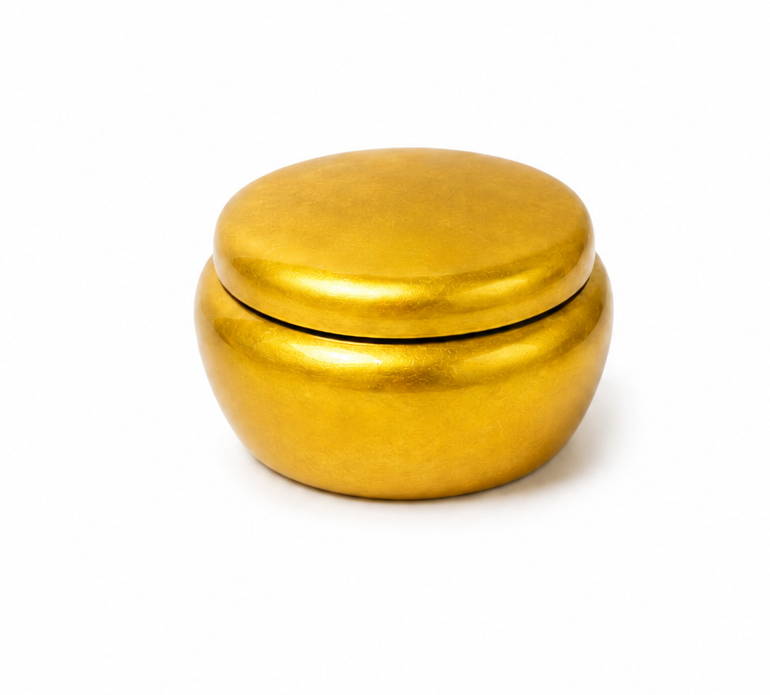 Gold Handpainted Lacquer Round Candy Box with Lid