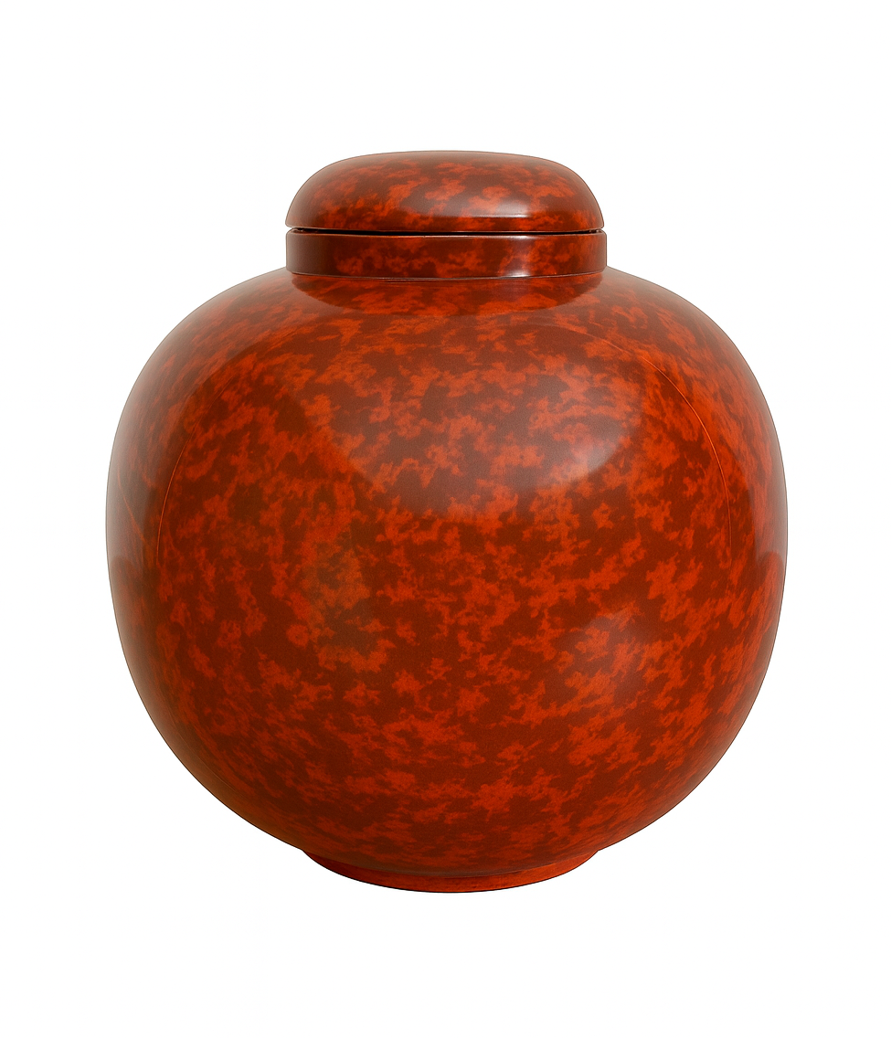 Red and Black Painted Rounded Lacquerware Ginger Jar