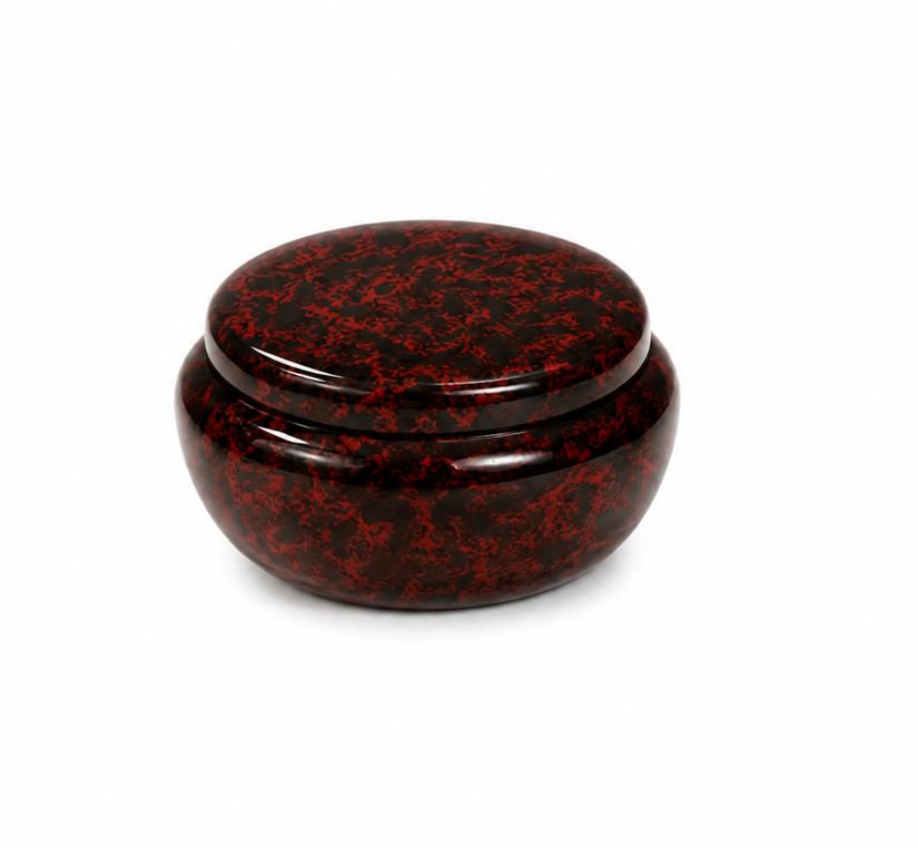 Black and Red Handpainted Round Lacquer Candy Box with Lid